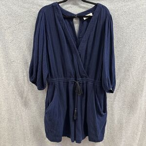 Anthropologie Romper Womens Extra Large Navy Blue 100% Cotton Gauzy One Piece